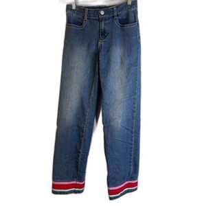 Gymboree Denim Jeans Ribbon Striped Hems Stretchy Waistband GIRLS Size 12